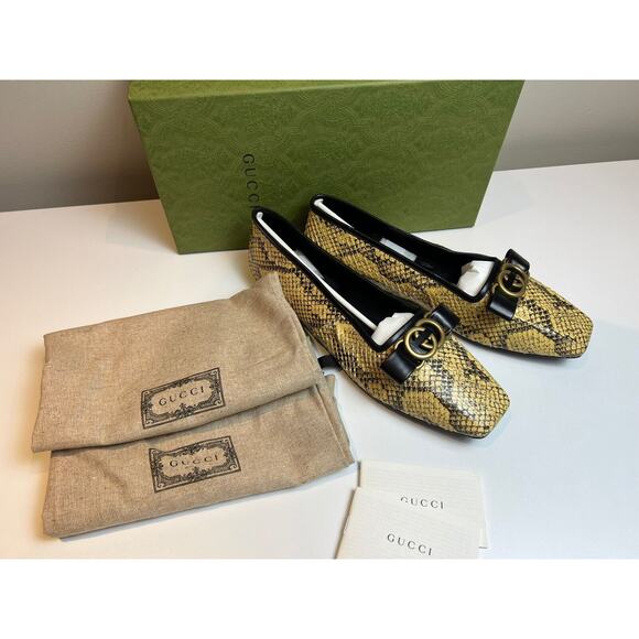 Gucci Double G Interlocking Python Snakeskin Ballet Ballerina Flats Size EU 39.5 - Picture 1 of 12